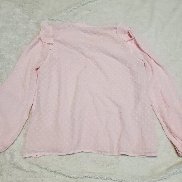 J. Crew Soft Pink Swiss Dot Ruffle Flowy Long Sleeve V Neck Blouse Top‎ Women S - Picture 6 of 10
